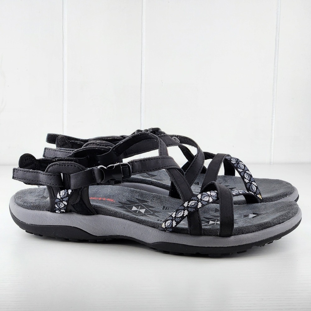 Skechers Reggae Slim Vacay Sandals Strappy Womens 10 Black Gray Memory Foam